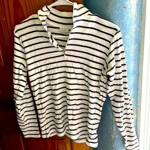 Navy blue striped white pull over sweater
